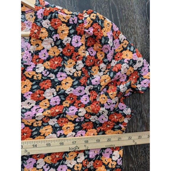 LOFT Shirt Womens XL Black Orange Pink Floral Short Sleeve Button Tie Front Top - Picture 7 of 8
